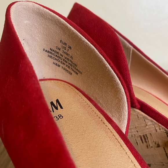 NWOT H&M Red Peep Toe Wedges Size 7 - Picture 7 of 11